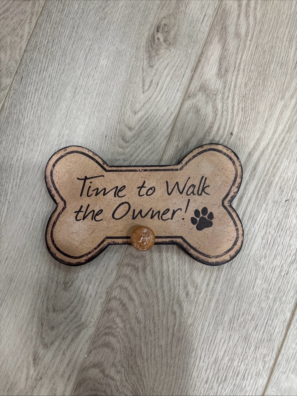 Time to Walk the Owner! Dog Bone Wall Hook - Brown